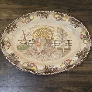 Vintage Ironstone Turkey Platter 19" King Tom Thanksgiving Serving Farmhouse